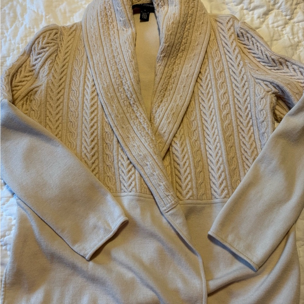St John Cream Cable Knit Cardigan medium